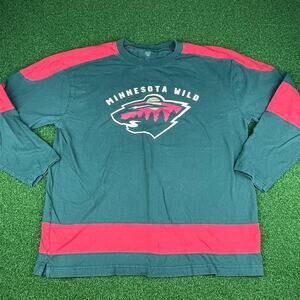 Y2K Minnesota Wild NHL Ice Hockey Long Sleeve Teal T-Shirt Sz L